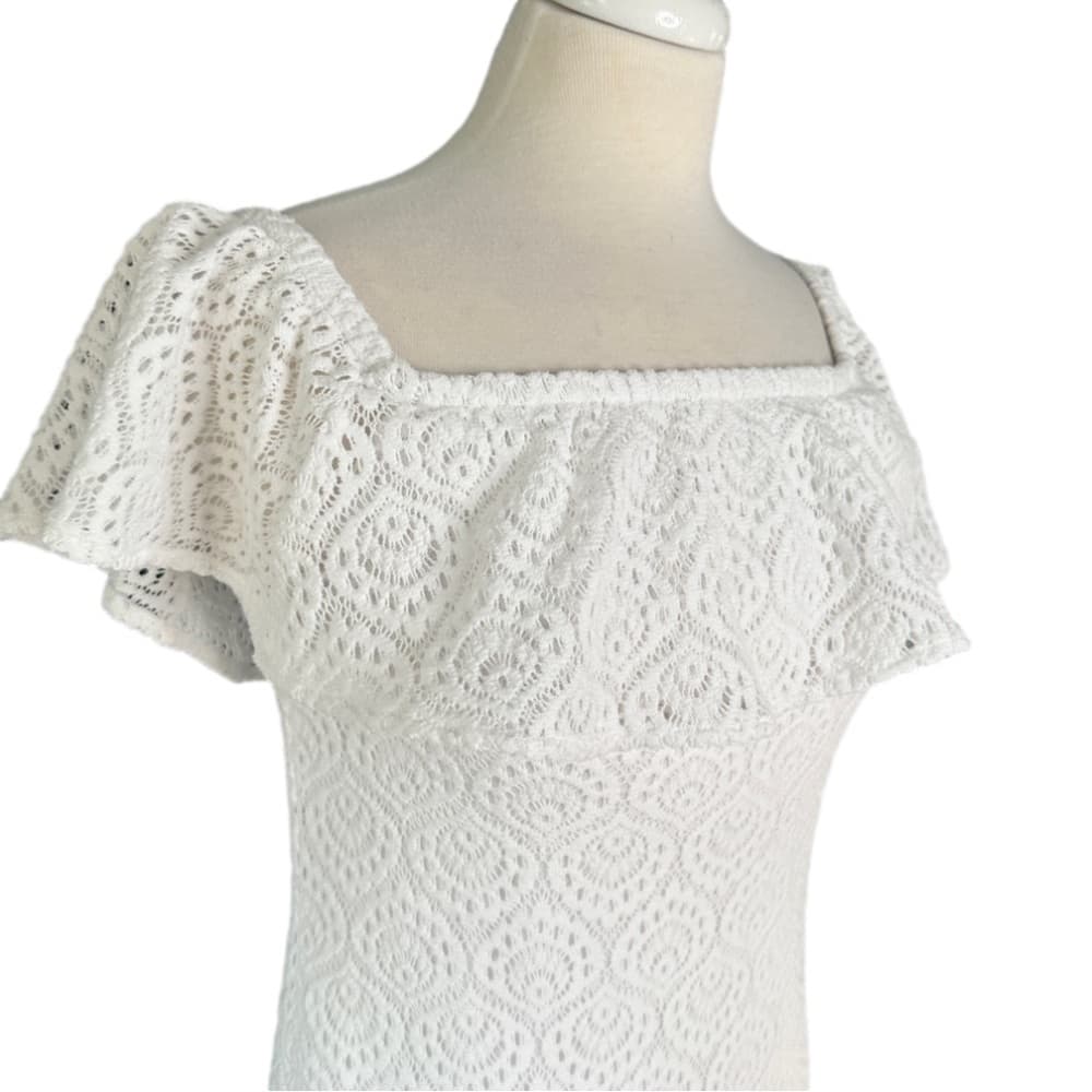 LILLY Pulitzer White On/Off Shoulder Crocheted Ruffle Dress Size XS - Thumbnail 2