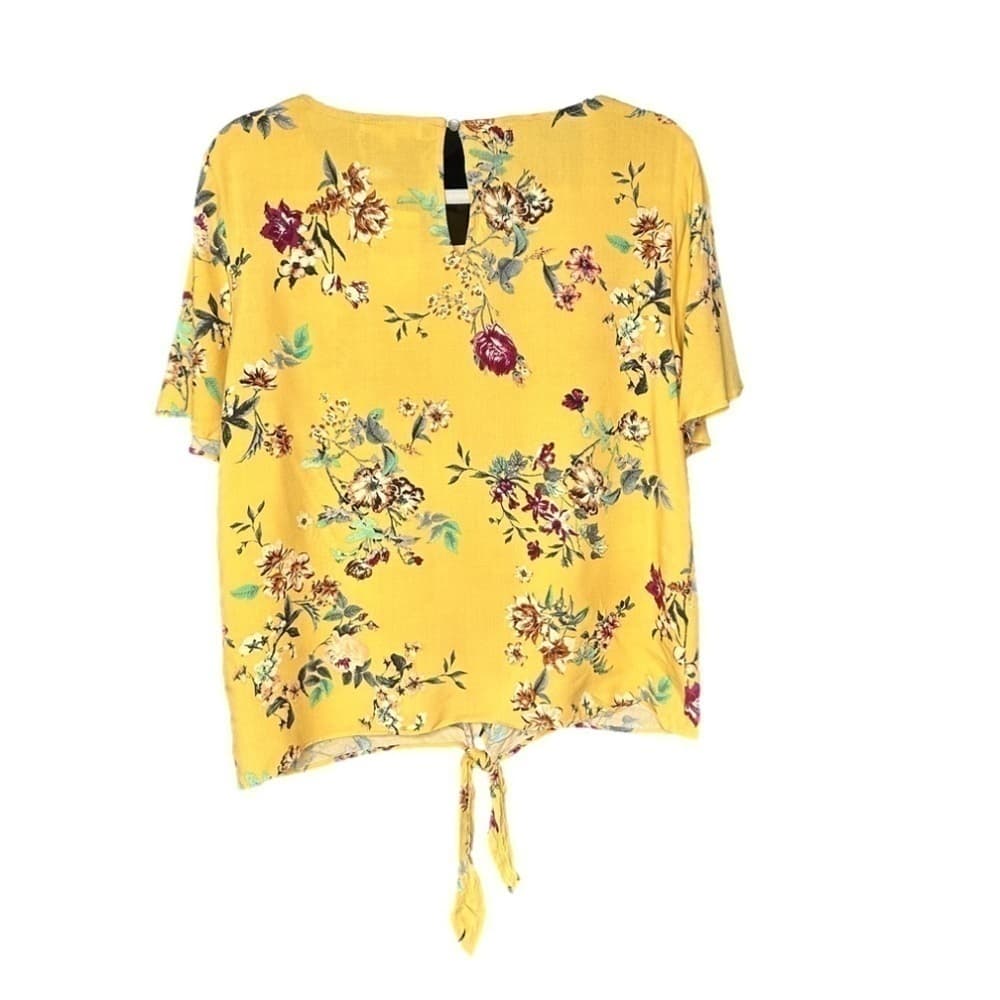 SOCIALITE Yellow Floral Tie Front Top Shirt NEW Summer Cottagecore Brunch - Thumbnail 2