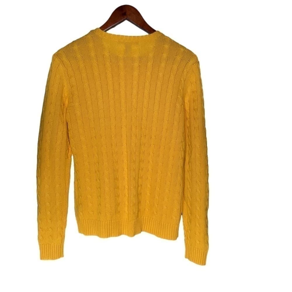 Lauren Ralph Lauren Size M Yellow Cable Knit Long Sleeve Sweater Cotton - Thumbnail 3