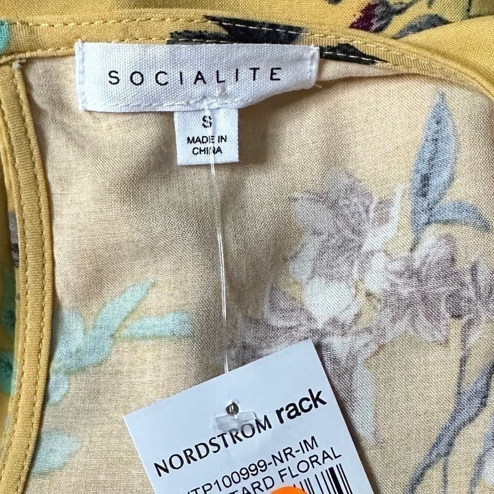 SOCIALITE Yellow Floral Tie Front Top Shirt NEW Summer Cottagecore Brunch - Thumbnail 3