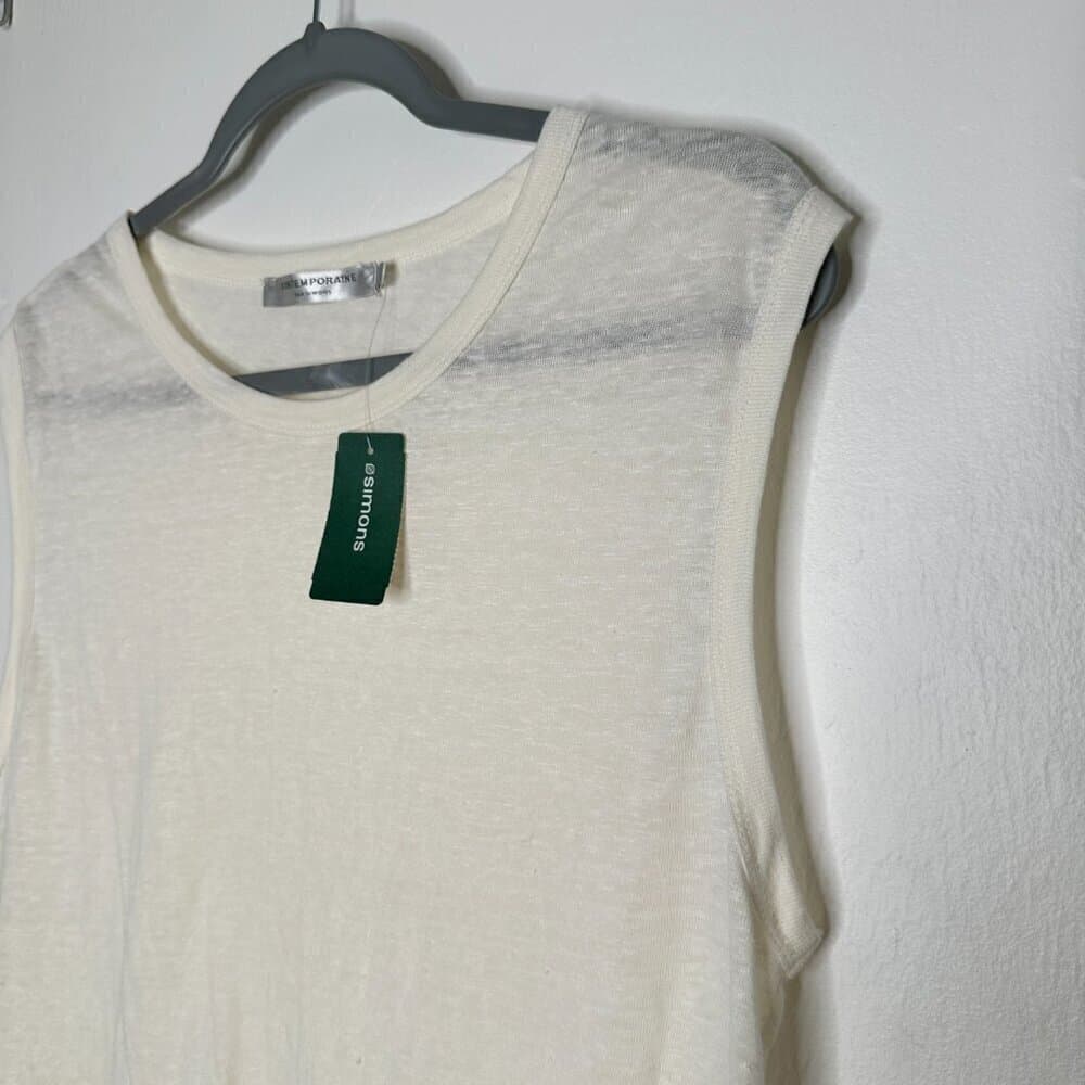 Contemporaine Par Si Mons White Linen Sleeveless Top Size L NEW - Thumbnail 2