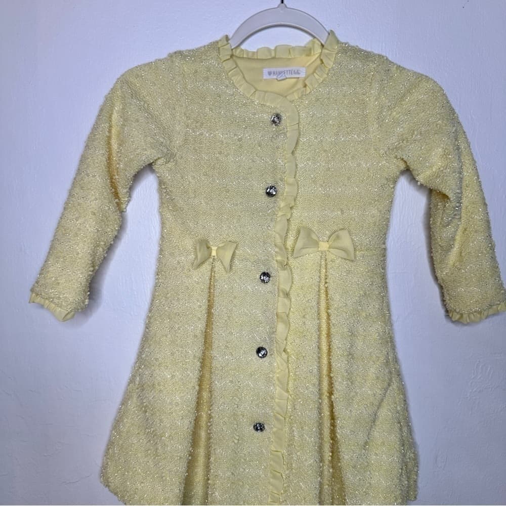 Nannette Baby Fancy Coat / Dress Baby Girl Yellow Rhinestone Buttons Size 5 - Thumbnail 2