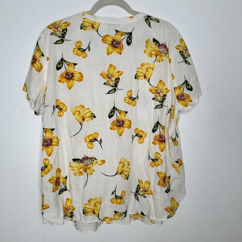 Van Heusen Split Neck Floral Print Blouse Top Linen Blend Size XXL NWTO - Thumbnail 5
