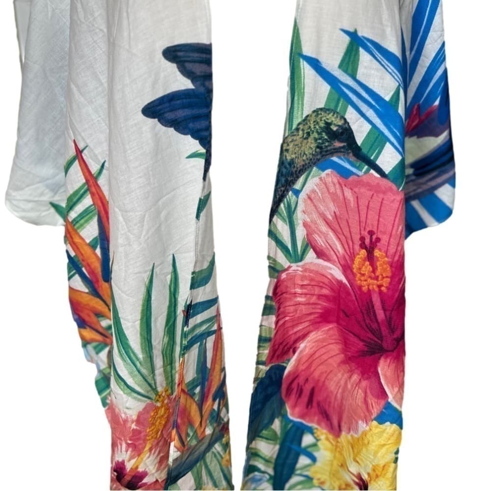 KATE & Mallory Tropical Print Kimono Open Short Sleeve Cardigan One Size - Thumbnail 2