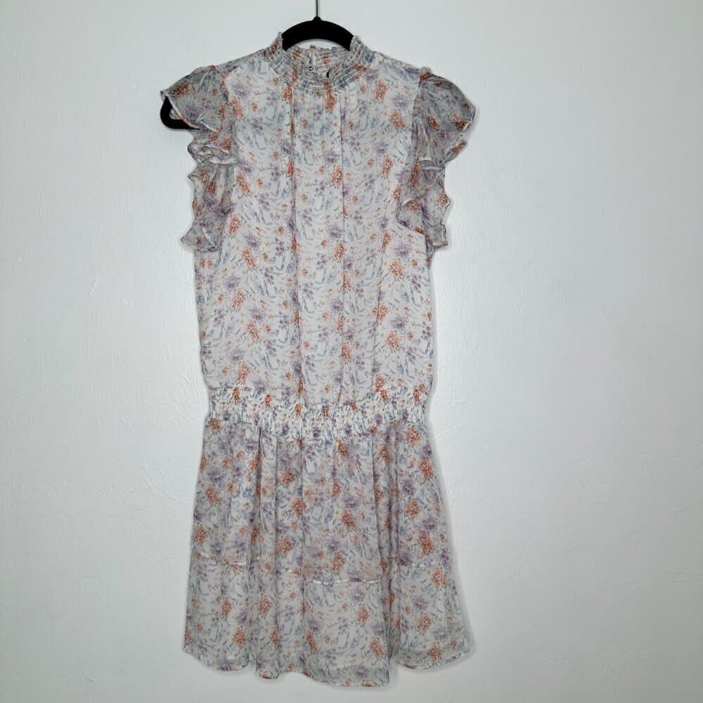 1. State Size S White, Purple & Orange Print Polyester Short Sleeve Dress - Thumbnail 2
