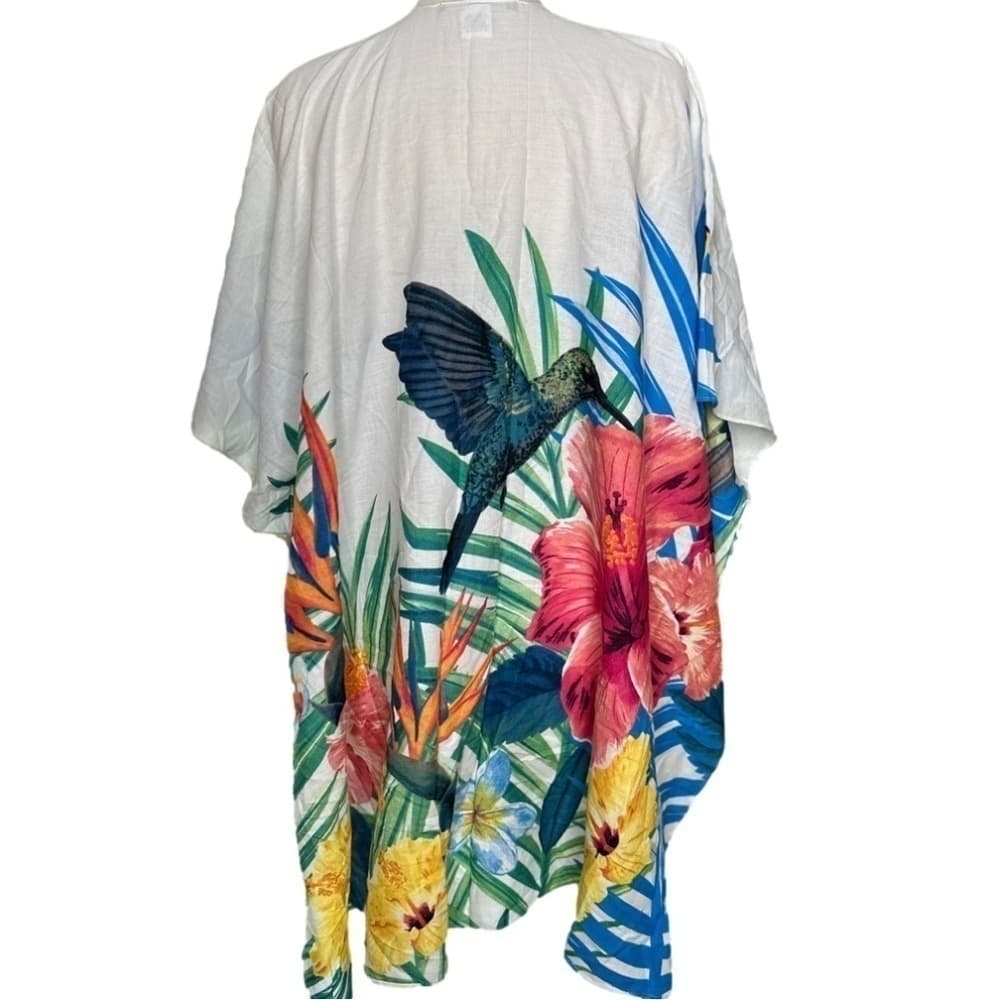 KATE & Mallory Tropical Print Kimono Open Short Sleeve Cardigan One Size - Thumbnail 4