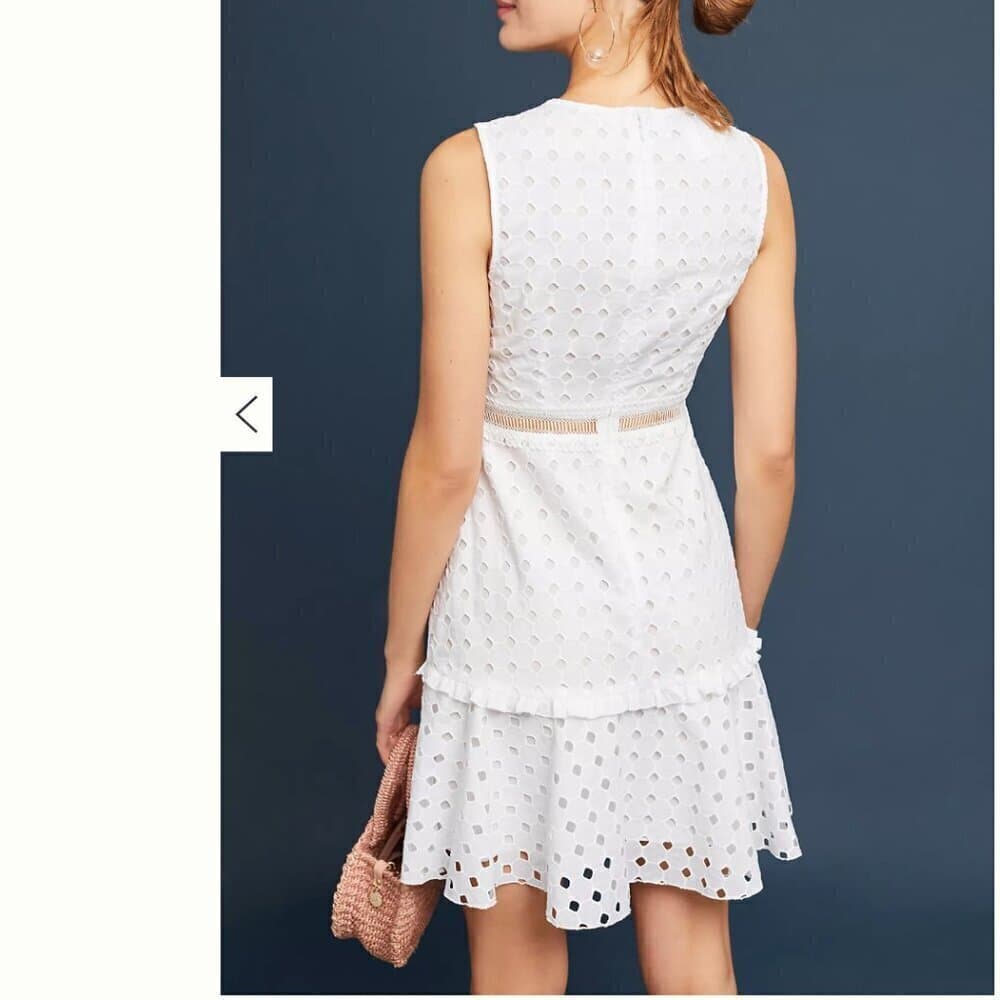 Anthropologie Donna Morgan White Sleeveless Eyelet Dress Size 10 NEW - Thumbnail 3