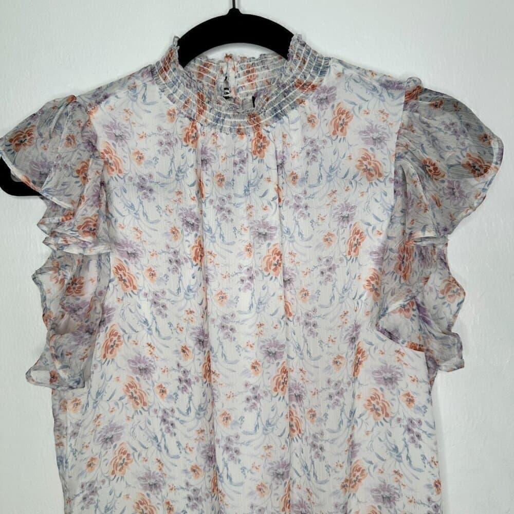 1. State Size S White, Purple & Orange Print Polyester Short Sleeve Dress - Thumbnail 4