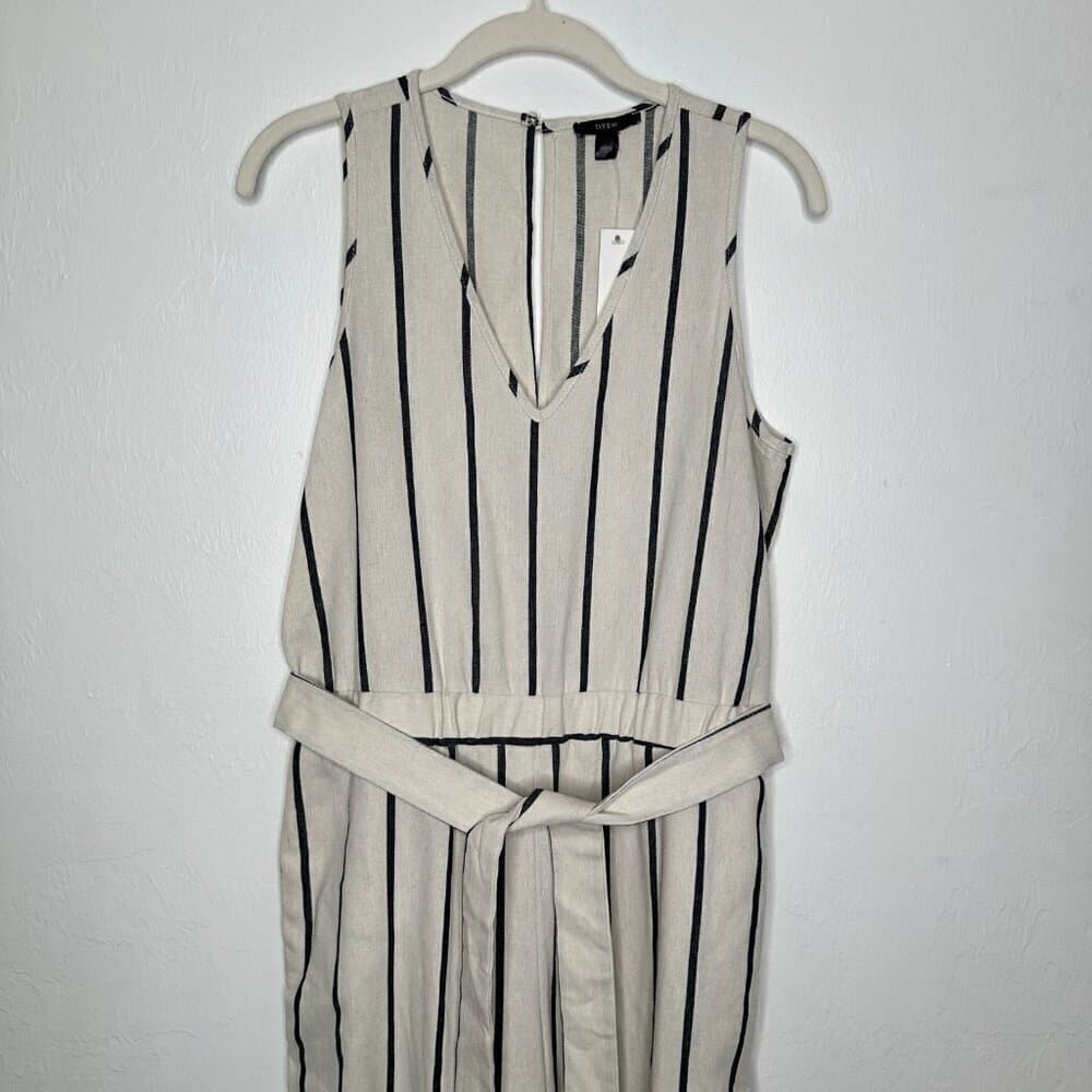 Drew Sleeveless V-Neck White & Blue Stripe Crop Jumpsuit Size S NEW - Thumbnail 3