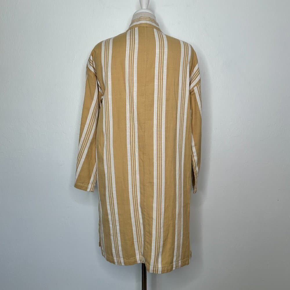 Eileen Fisher Oversize Striped Cotton Kimono Jacket Tan & White Size XXS/XS - Thumbnail 6