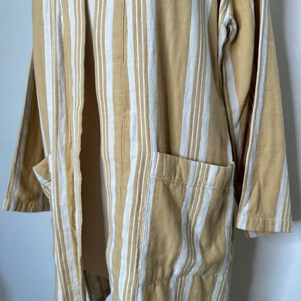Eileen Fisher Oversize Striped Cotton Kimono Jacket Tan & White Size XXS/XS - Thumbnail 5