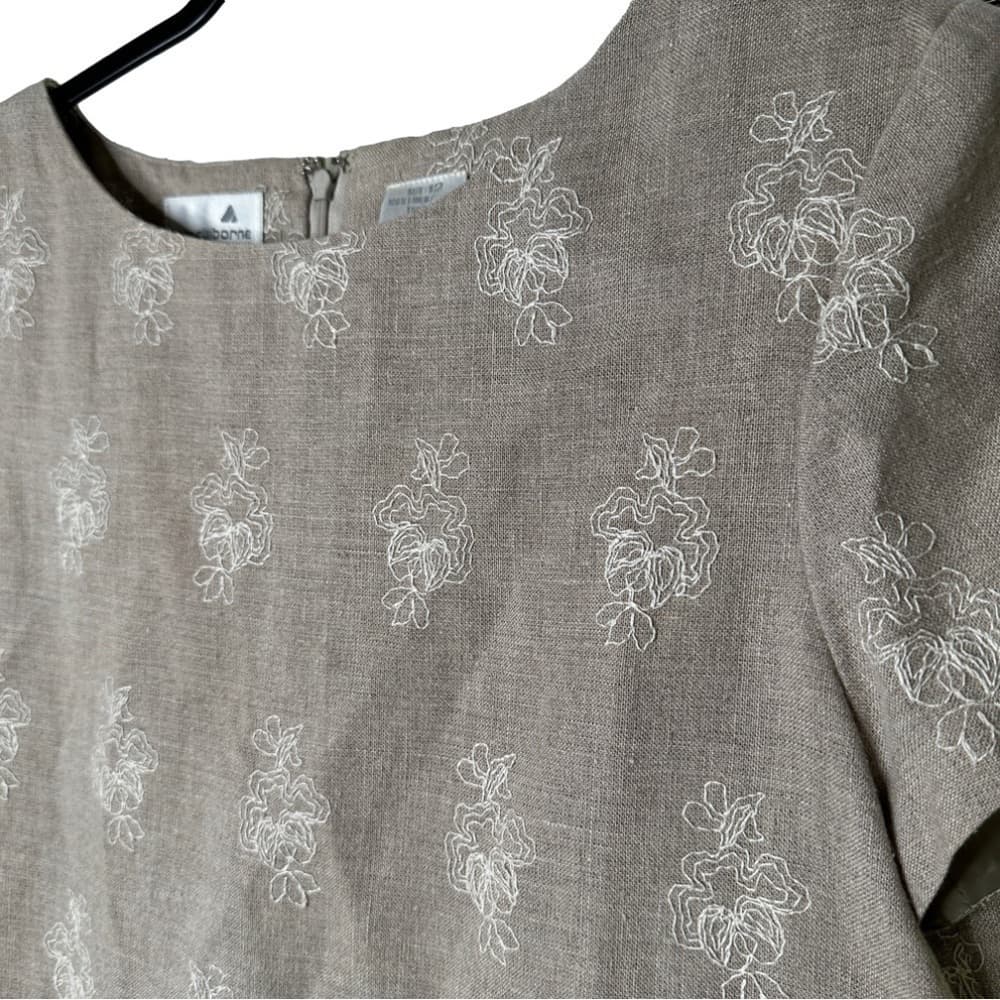 LIZ Claiborne Size 12 Linen Dress Vintage Embroidered Flowers Summer Office - Thumbnail 3