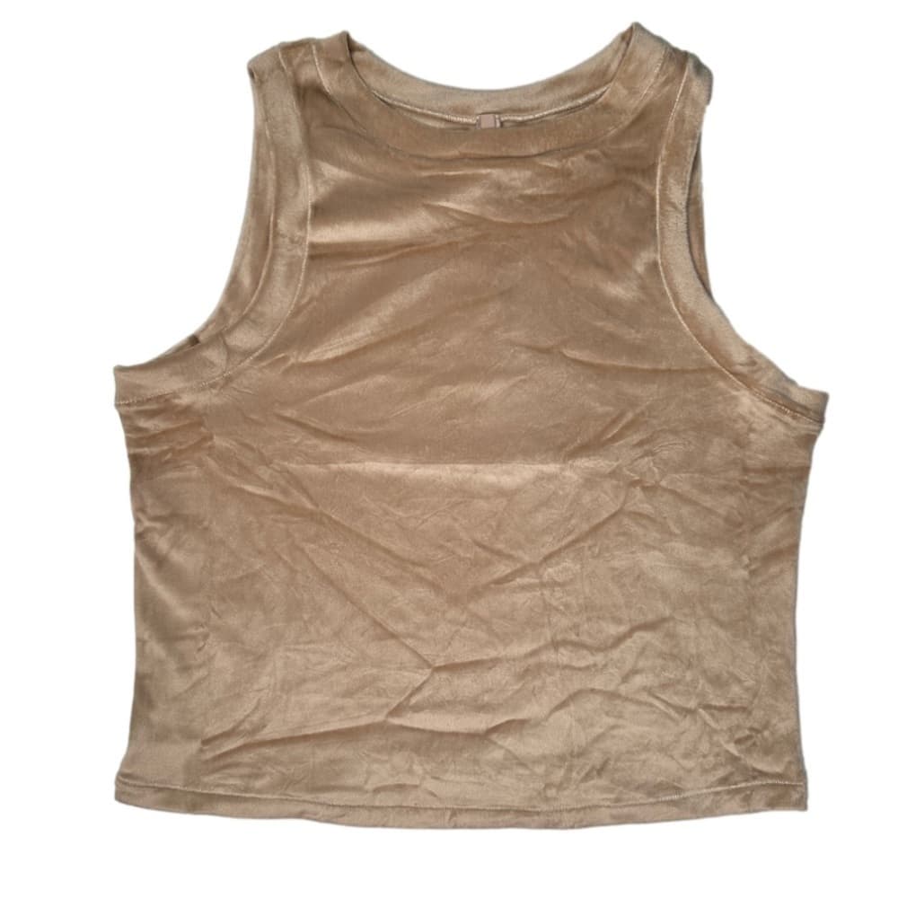 SKIMS Velour Crew Neck Tank Honey Size XL NEW High Neck Sleeveless - Thumbnail 3