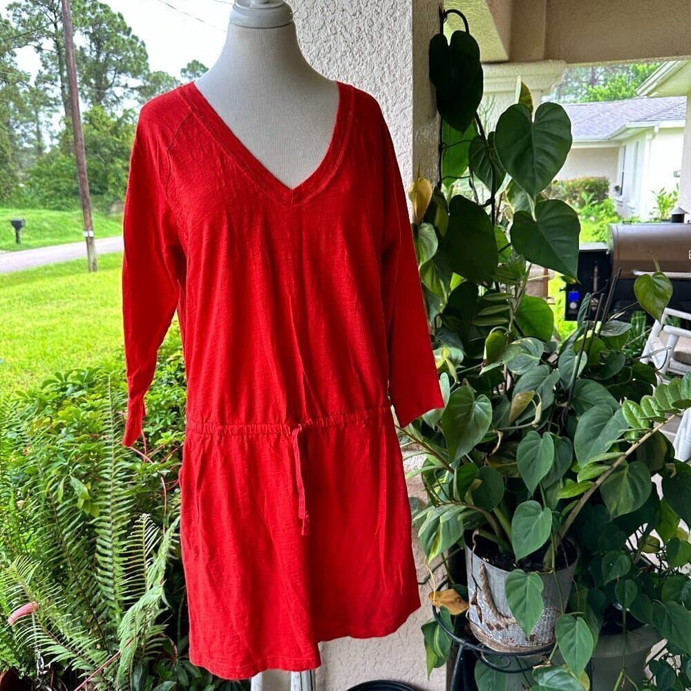 GAP T-Shirt Dress Women's Dress Solid Red 100% Cotton Long Size L - Thumbnail 2