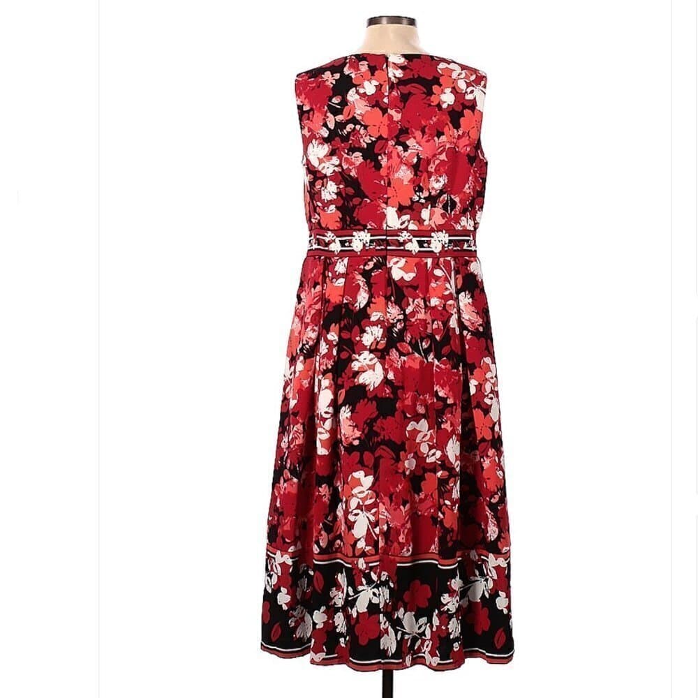 JESSICA London Sleeveless Red & White Floral Dress Size 12W - Thumbnail 2