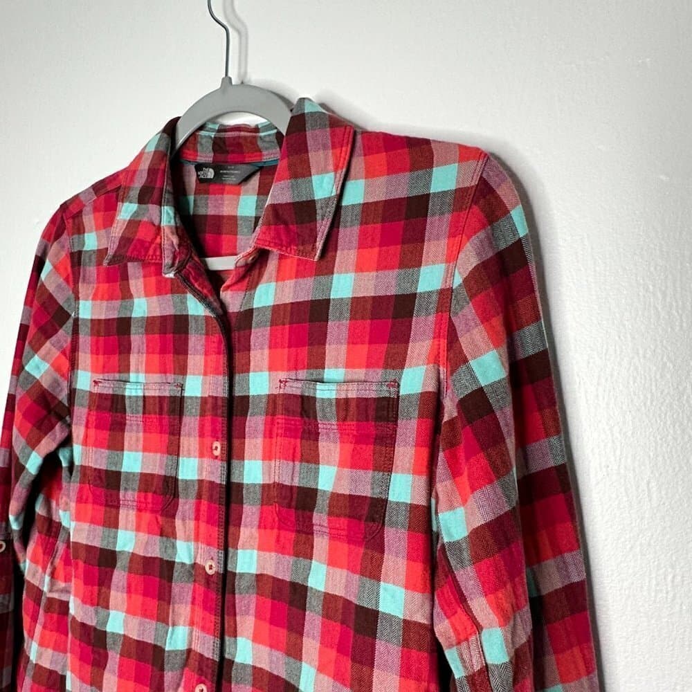 The North Face Ladies Red Plaid Flannel Shirt Size M - Thumbnail 3