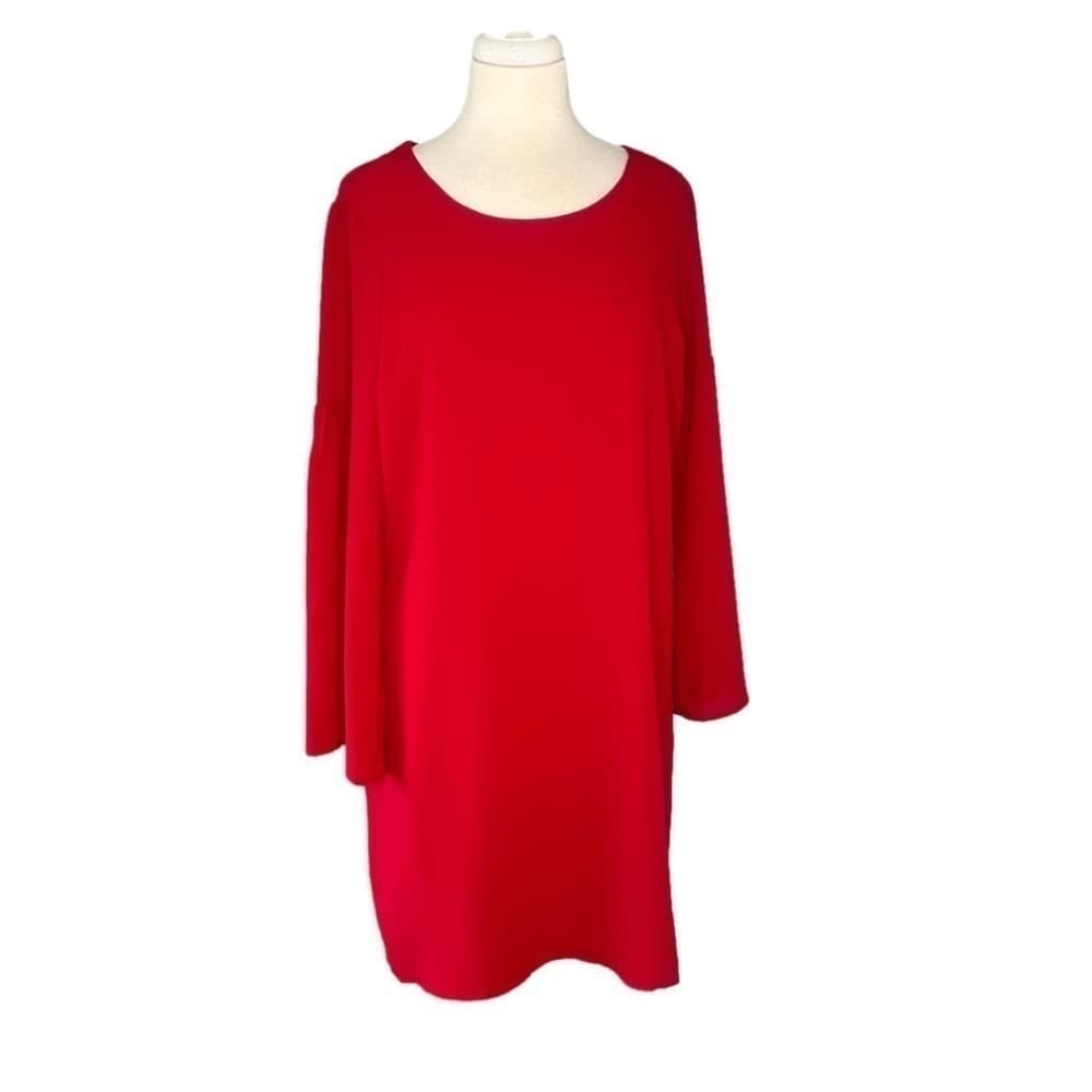 SKIES Are Blue Red Shift Long Sleeve Solid Dress Size L - Thumbnail 2