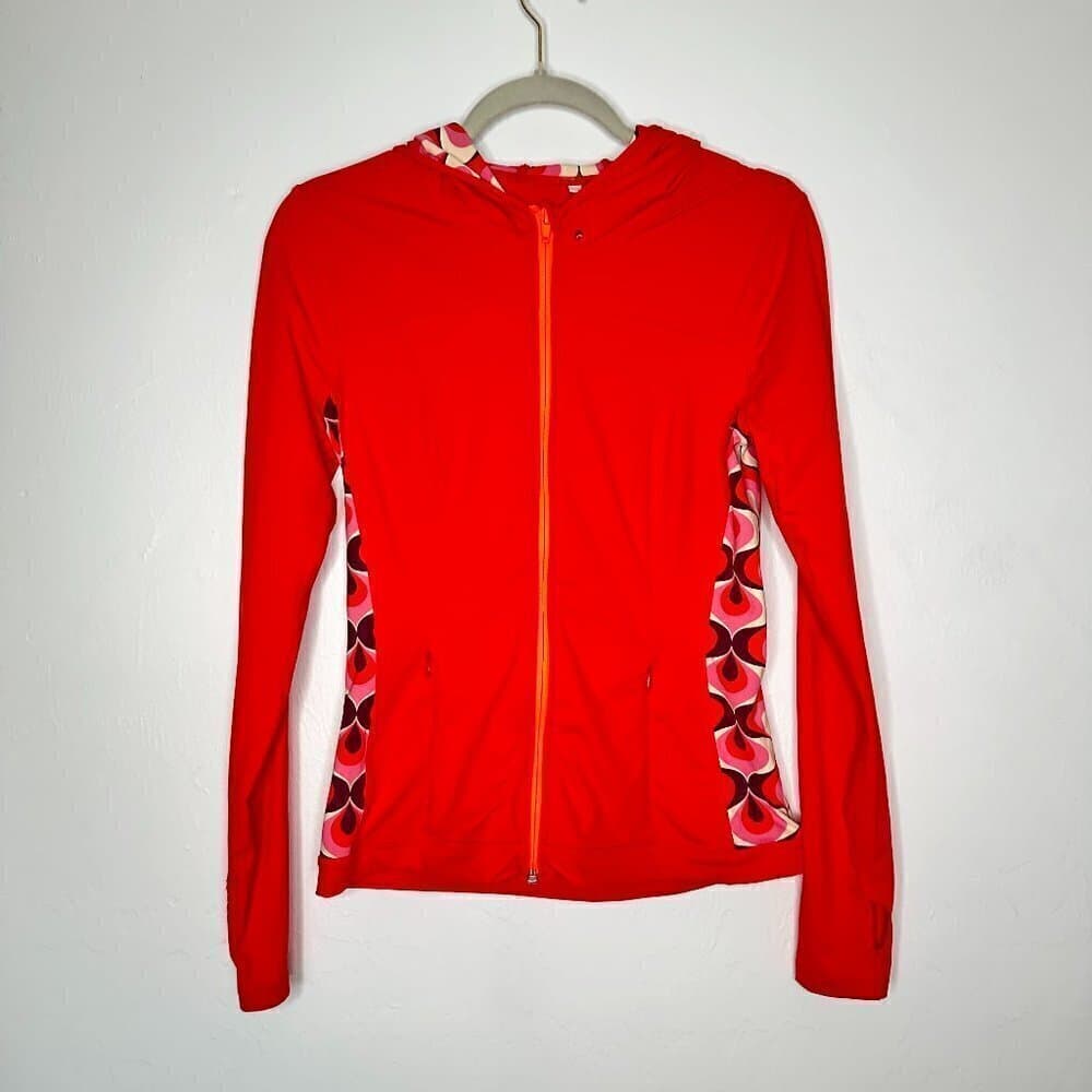 Boden Athletic Jacket Red With Geometric Print on the Side Size 8 - Thumbnail 3