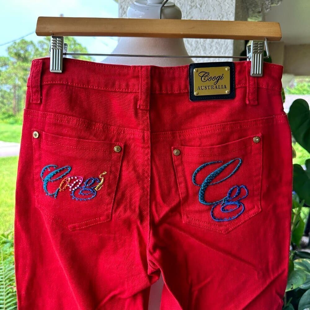 Coogi Red Capri Jeans Jeweled Backside Size 5/6 - Thumbnail 4