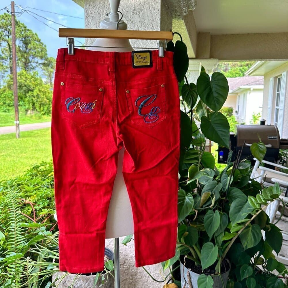 Coogi Red Capri Jeans Jeweled Backside Size 5/6 - Thumbnail 3