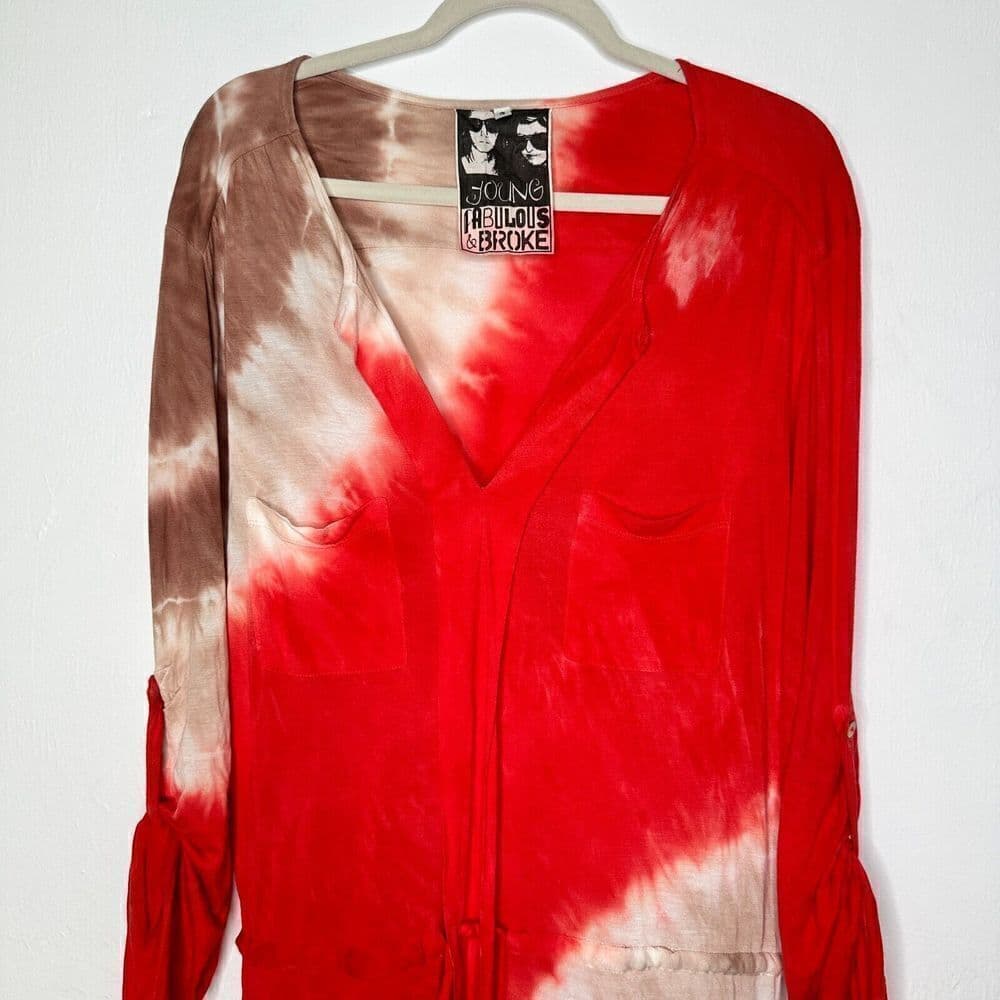 Young Fabulous & Broke Tie-Dye Long Sleeve Boho Beachy Festival Dress Size Small - Thumbnail 2