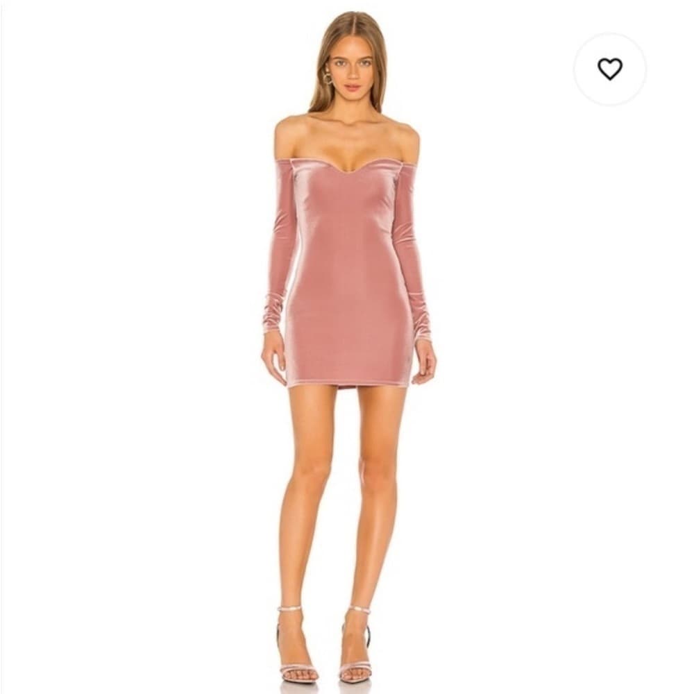 REVOLVE NBD Clara Pink Velour Off Shoulder Long Sleeve Mini Dress Size L - Thumbnail 2