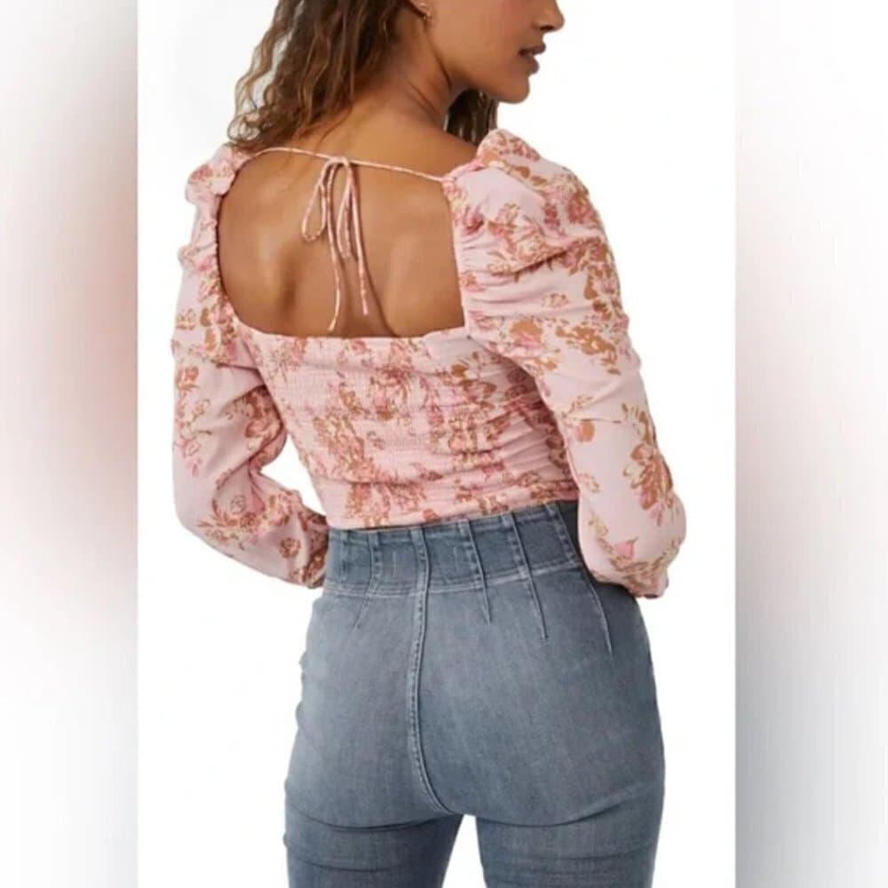 Nwt $98 FREE PEOPLE Hilary Floral Crop Top Pink Combo Size S - Thumbnail 3