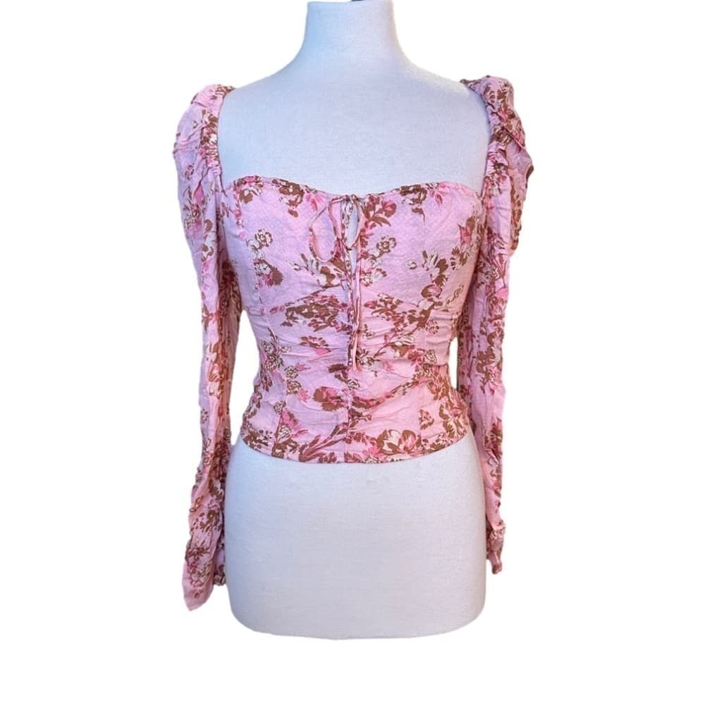 Nwt $98 FREE PEOPLE Hilary Floral Crop Top Pink Combo Size S - Thumbnail 4