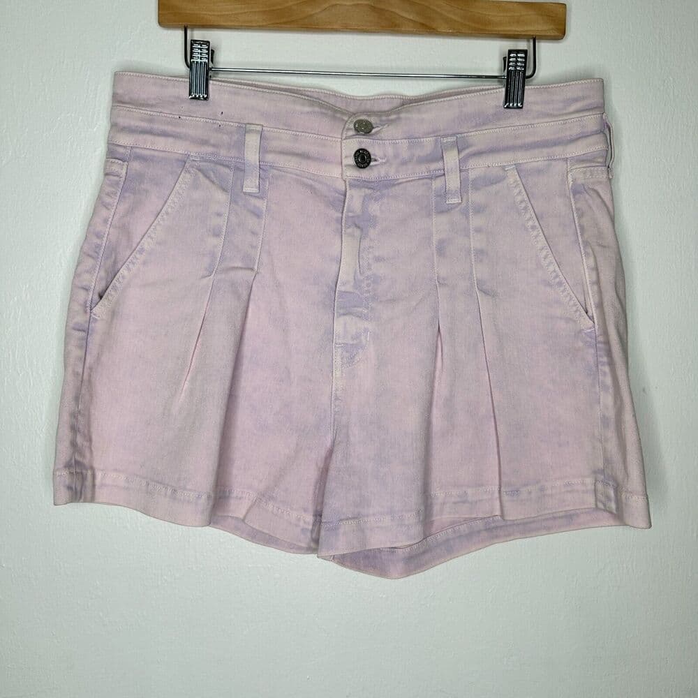 Veronica Beard Jaylen High Waist Pleated Denim Shorts 31/12 Purple Cottagecore - Thumbnail 3