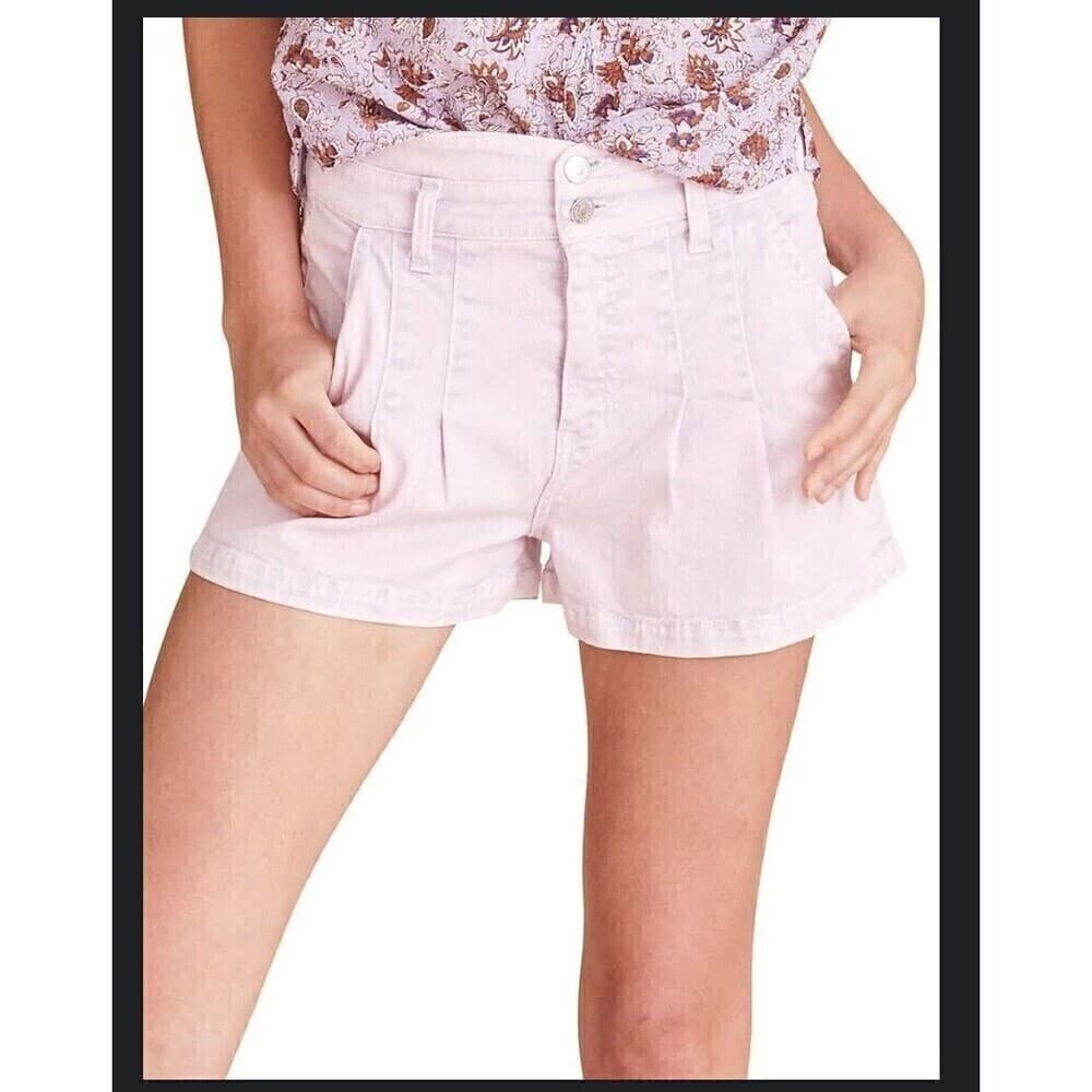 Veronica Beard Jaylen High Waist Pleated Denim Shorts 31/12 Purple Cottagecore - Thumbnail 2