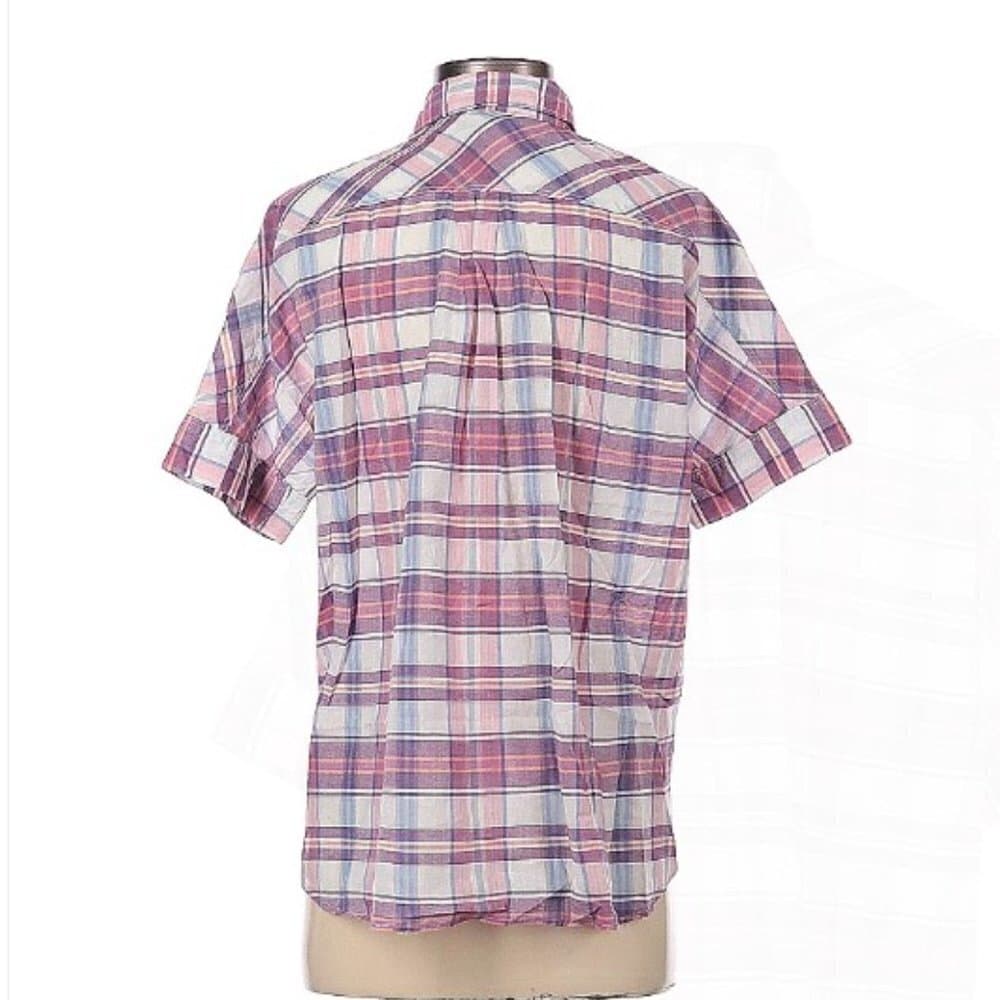 J.CREW Short Sleeve Purple & White Preppy Plaid Cotton Henley Size 2 - Thumbnail 2