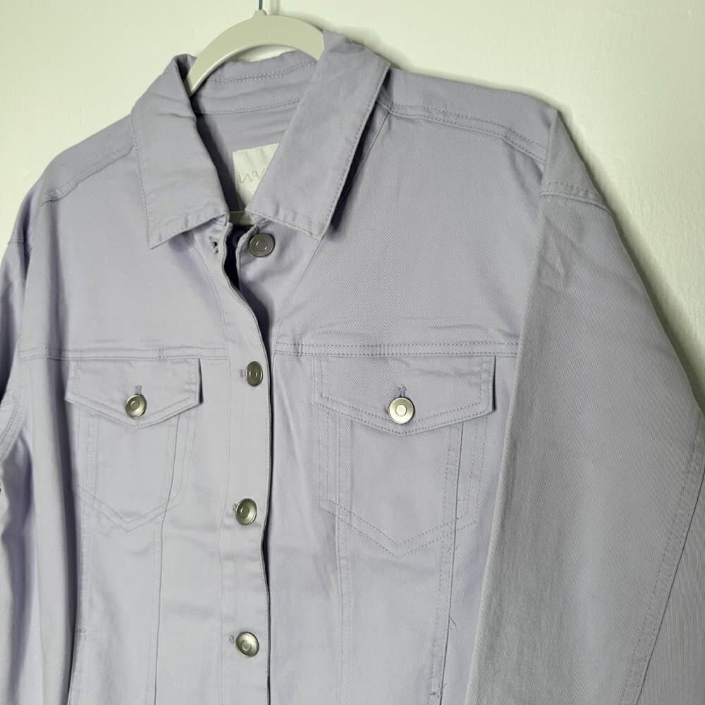 Wavvy Jacket Women Size M Purple Cotton Long Sleeve Pocket Collared Button Down - Thumbnail 2