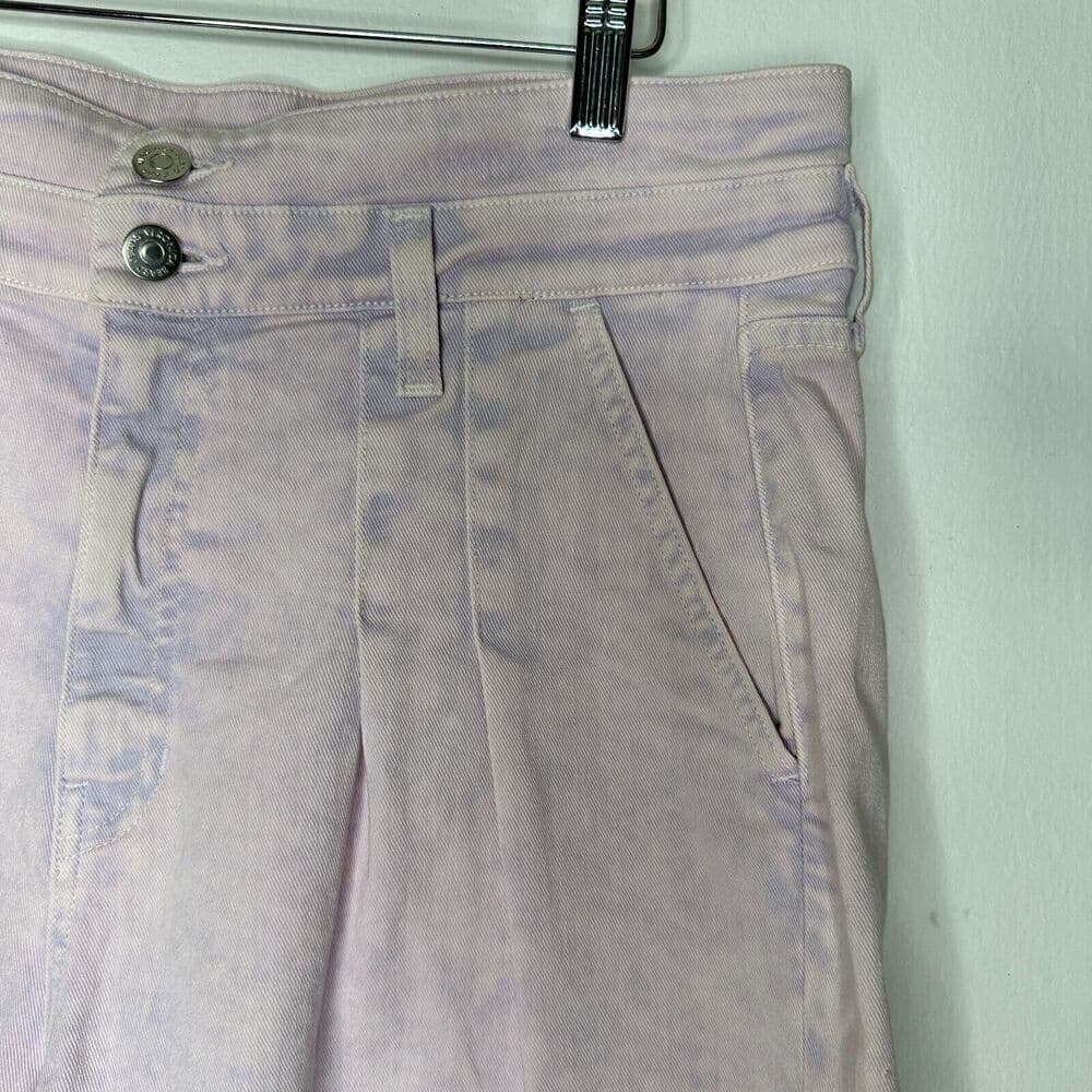 Veronica Beard Jaylen High Waist Pleated Denim Shorts 31/12 Purple Cottagecore - Thumbnail 4