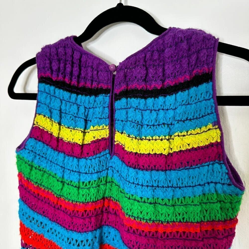 Vintage Lord & Taylor Crocheted Rainbow Sleeveless Maxi Dress Size 11 - Thumbnail 4