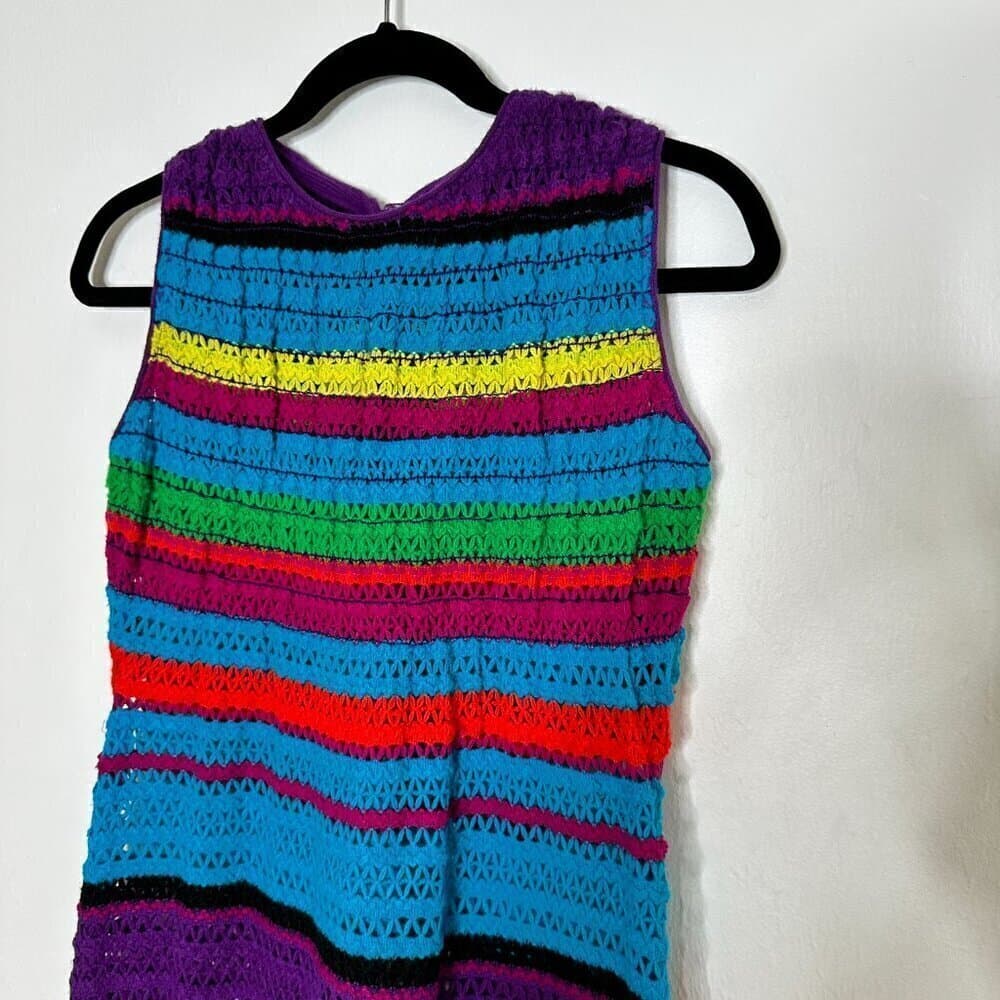 Vintage Lord & Taylor Crocheted Rainbow Sleeveless Maxi Dress Size 11 - Thumbnail 2