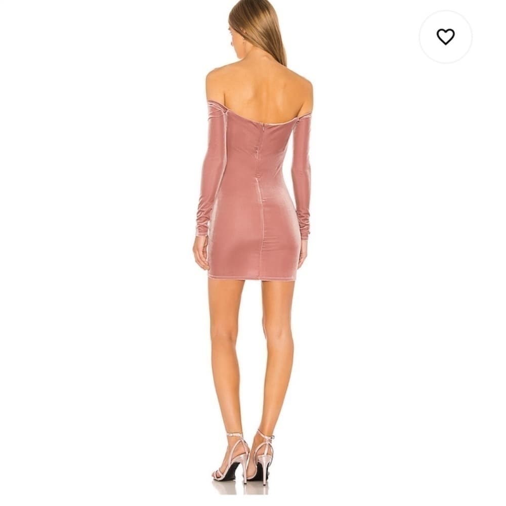 REVOLVE NBD Clara Pink Velour Off Shoulder Long Sleeve Mini Dress Size L - Thumbnail 3