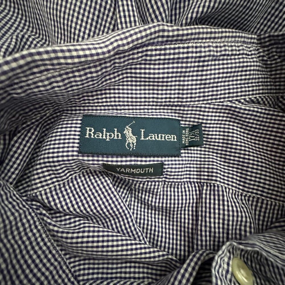 Ralph Lauren Purple Gingham Men's Long Sleeve Dress Shirt Size 17 1/2 32/33 - Thumbnail 4