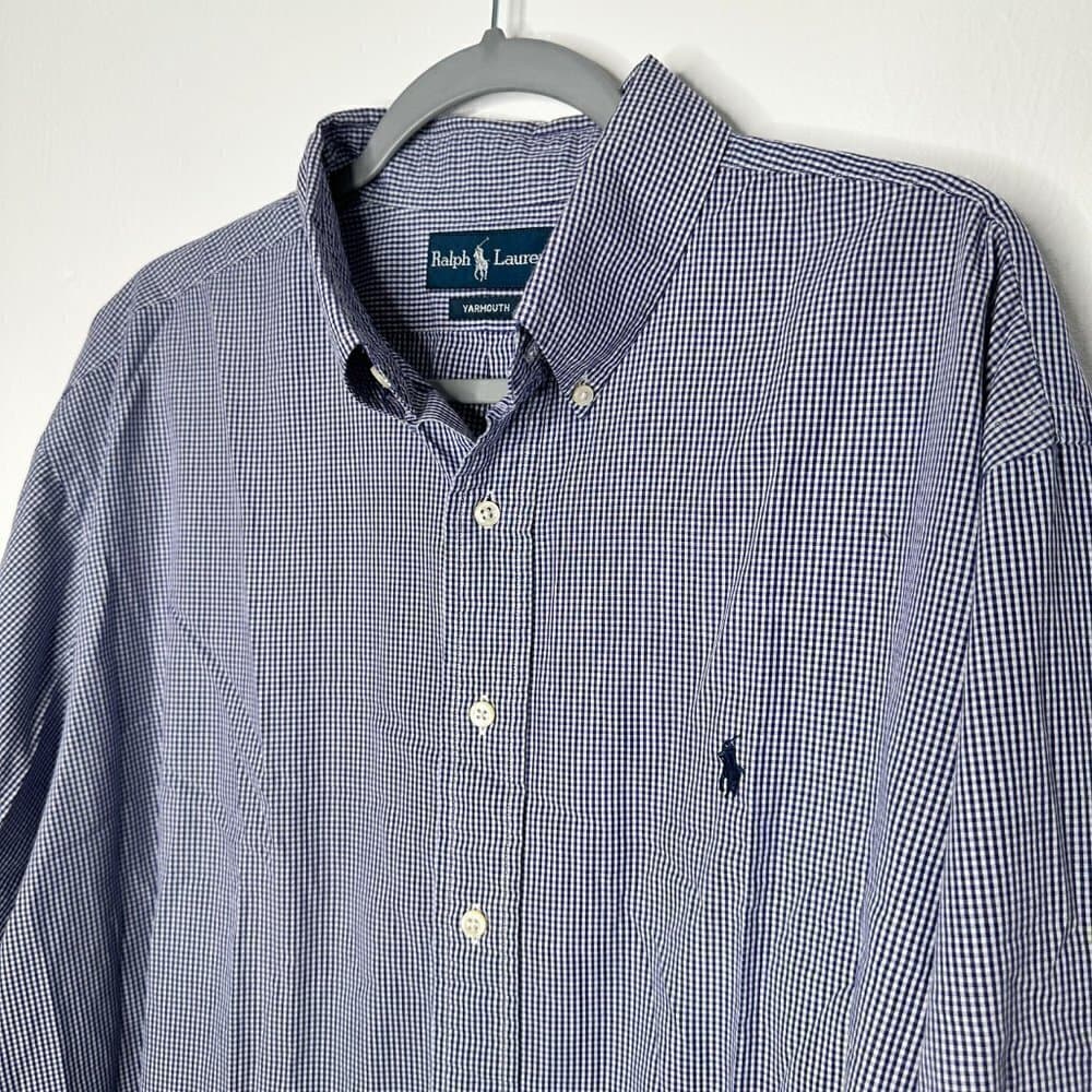 Ralph Lauren Purple Gingham Men's Long Sleeve Dress Shirt Size 17 1/2 32/33 - Thumbnail 2