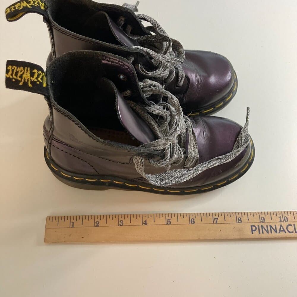 Dr Martin Purple Kids Lace Up Leather Boots Size 13 - Thumbnail 12