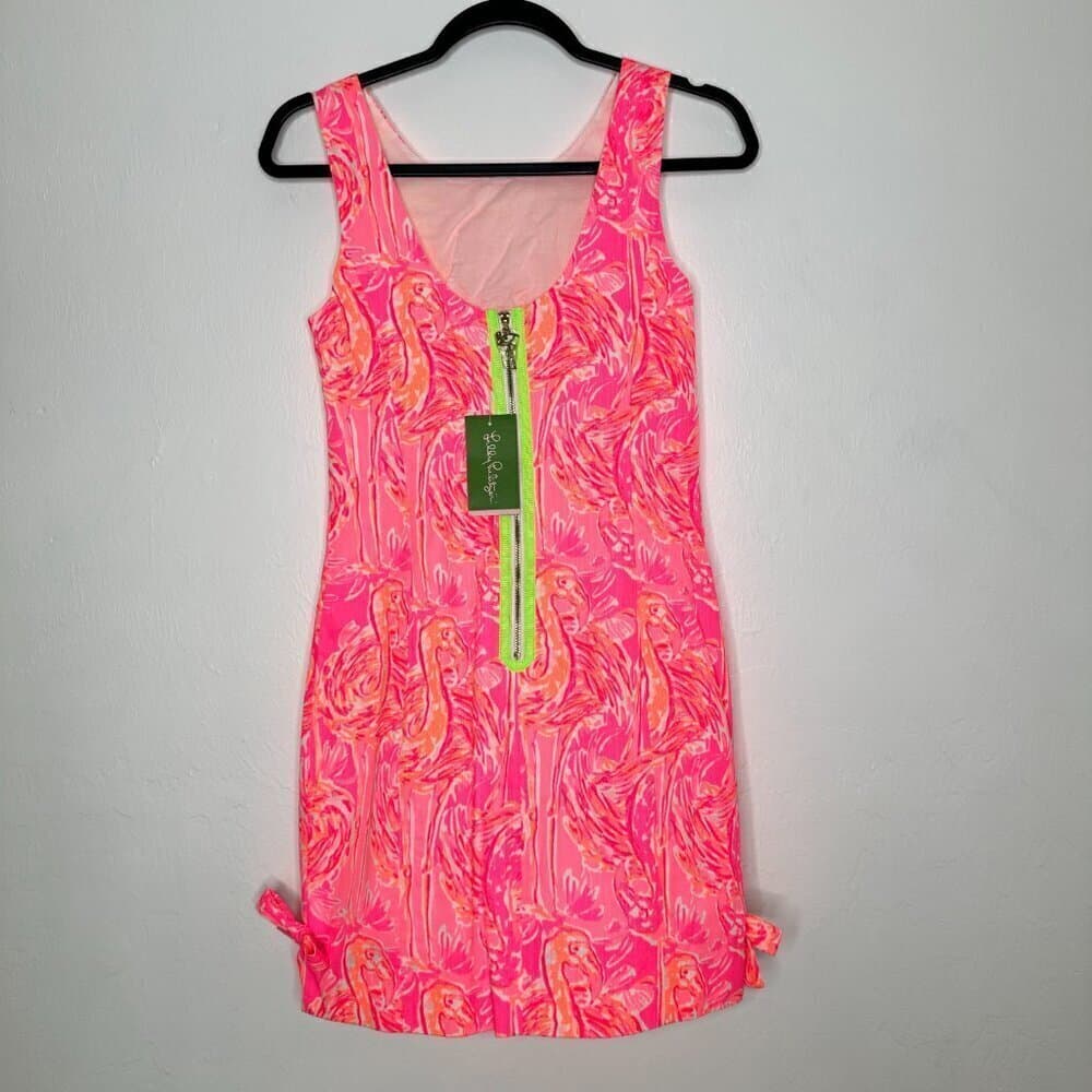 Lilly Pulitzer Tiki Pink Tappin it Back Mila Shift Dress Flamingos size 00 NEW - Thumbnail 6