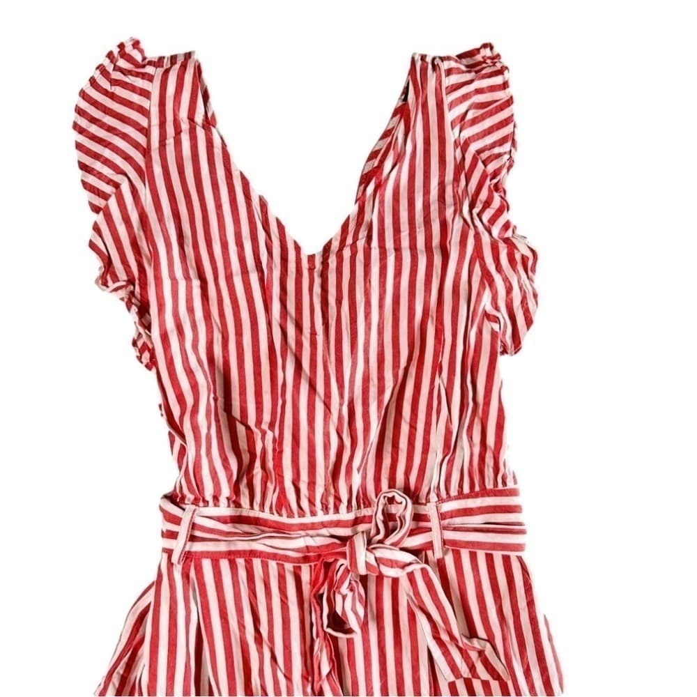 ANN Taylor Loft Size 10P Romper Sleeveless Ruffle Tie Summer Coastal Spring - Thumbnail 3