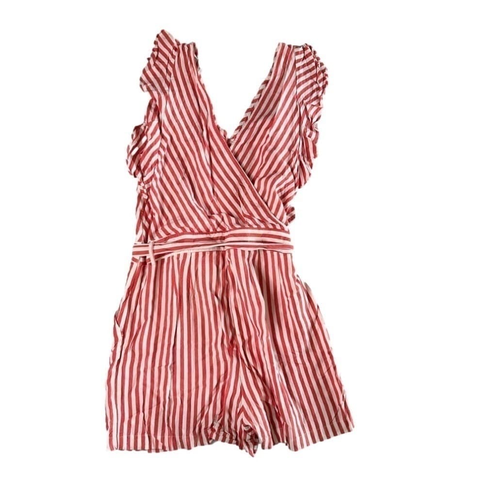 ANN Taylor Loft Size 10P Romper Sleeveless Ruffle Tie Summer Coastal Spring - Thumbnail 5
