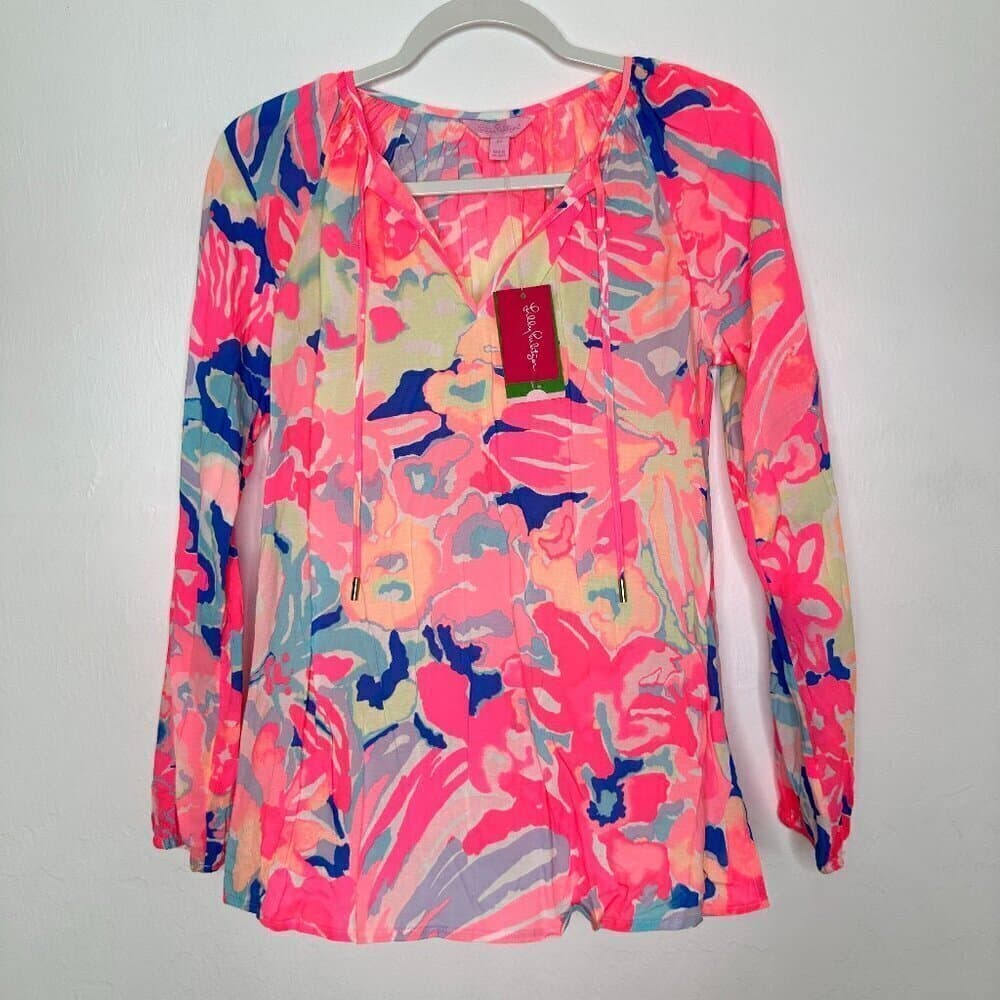 Lilly Pulitzer Colorful Willa Blouse Playa Hermosa Top Size XS NEW - Thumbnail 2