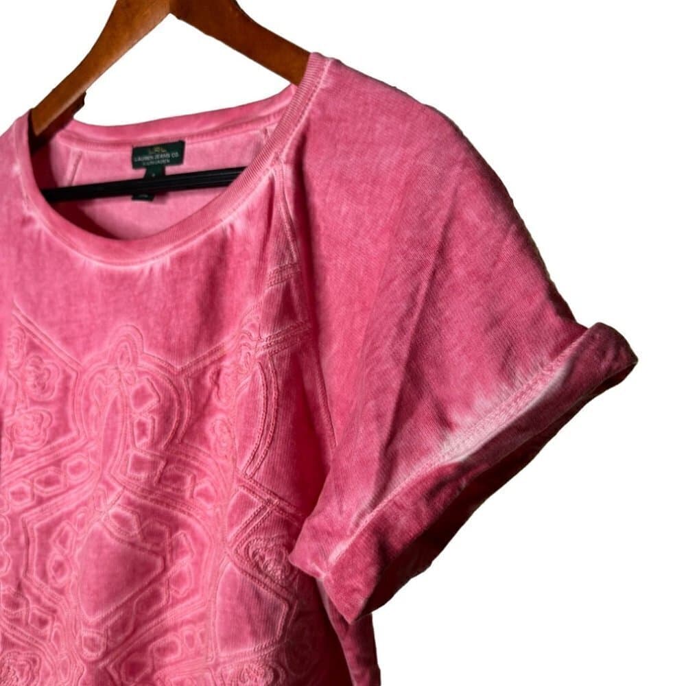 LRL Lauren Jeans Co. Pink Embroidered Short Sleeve Top Size S - Thumbnail 2