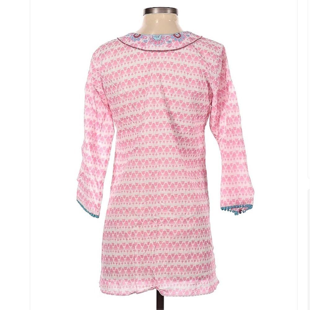 Bella tu pink & blue long sleeve tassel tunic blouse size S - Thumbnail 2