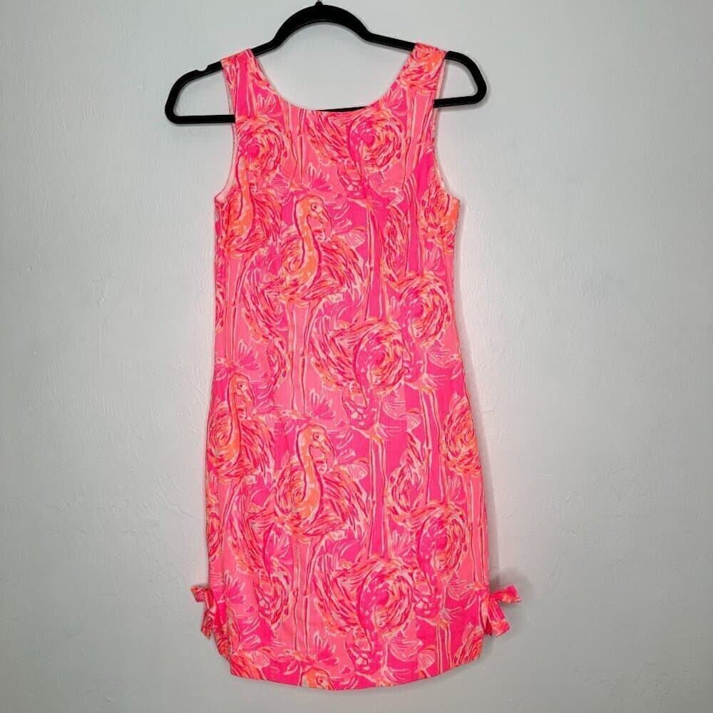 Lilly Pulitzer Tiki Pink Tappin it Back Mila Shift Dress Flamingos size 00 NEW - Thumbnail 2