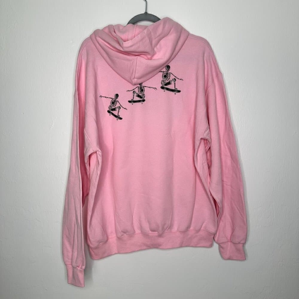 Bowery Pink Skeletons Skate Boarding Hoodie Size L NWT - Thumbnail 3