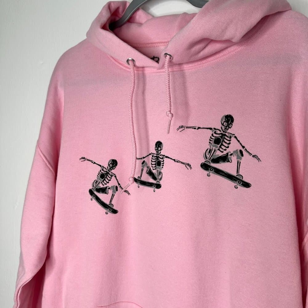 Bowery Pink Skeletons Skate Boarding Hoodie Size L NWT - Thumbnail 2