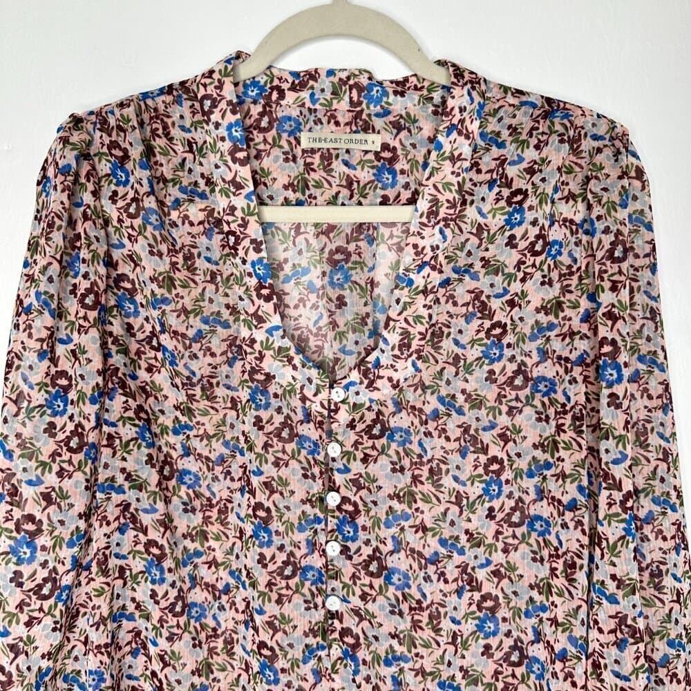 The East Order Womens Pink Floral Print Button Front Blouse Shirt Size S - Thumbnail 5