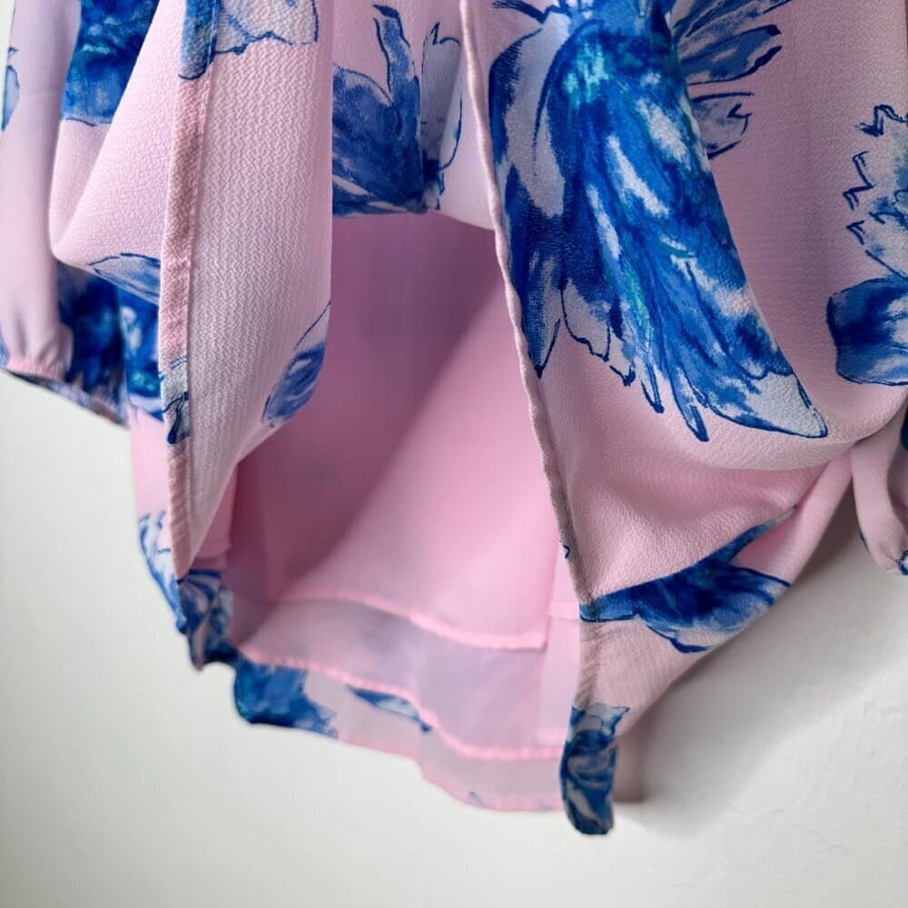 Gibson Ruffle Neck Pink & Blue Floral Lined Blouse Size 1X - Thumbnail 5